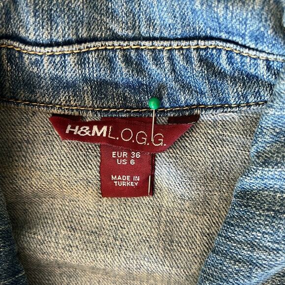 H&M LOGG Women's Denim Jacket Size 6 Distressed Blazer Pockets Utility - Picture 3 of 12